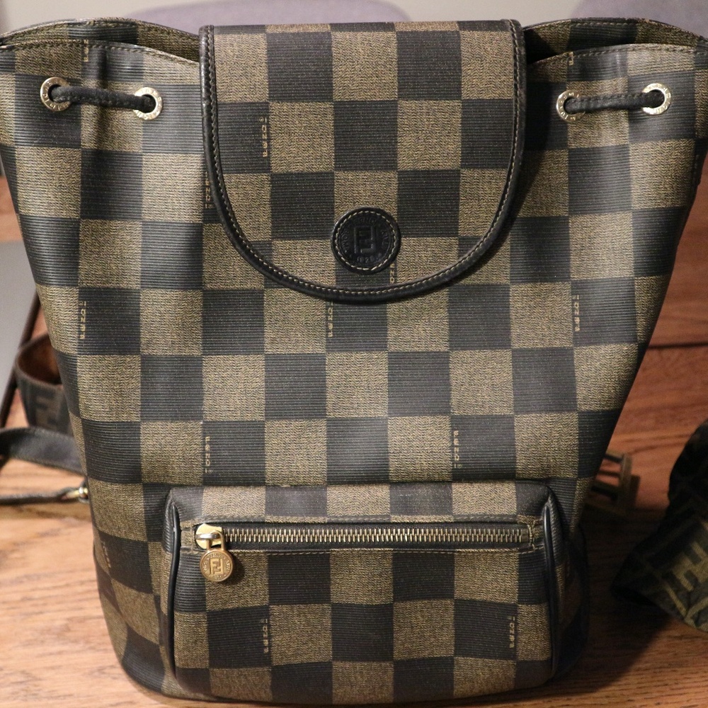 Vintage Authentic Fendi Checkered Backpack